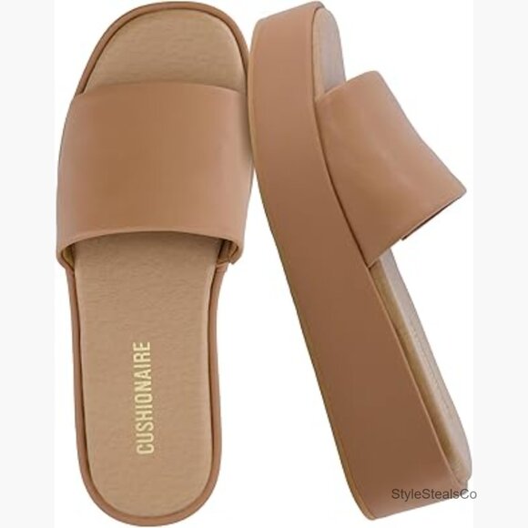 Shoes - Platform Slide Sandals with Cushioned Footbed, Vegan Wedge Sole